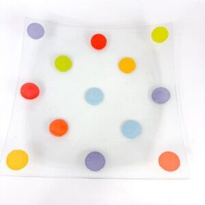 Villeroy & Boch Bonjour Concave Square Glass Dish Multicolor Polka Dots 10''